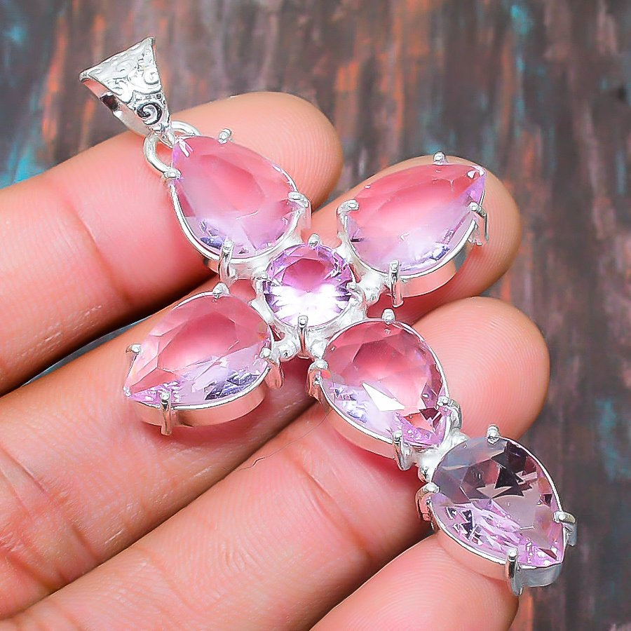 Serenity Cross – Rose Quartz & Sterling Silver Pendant