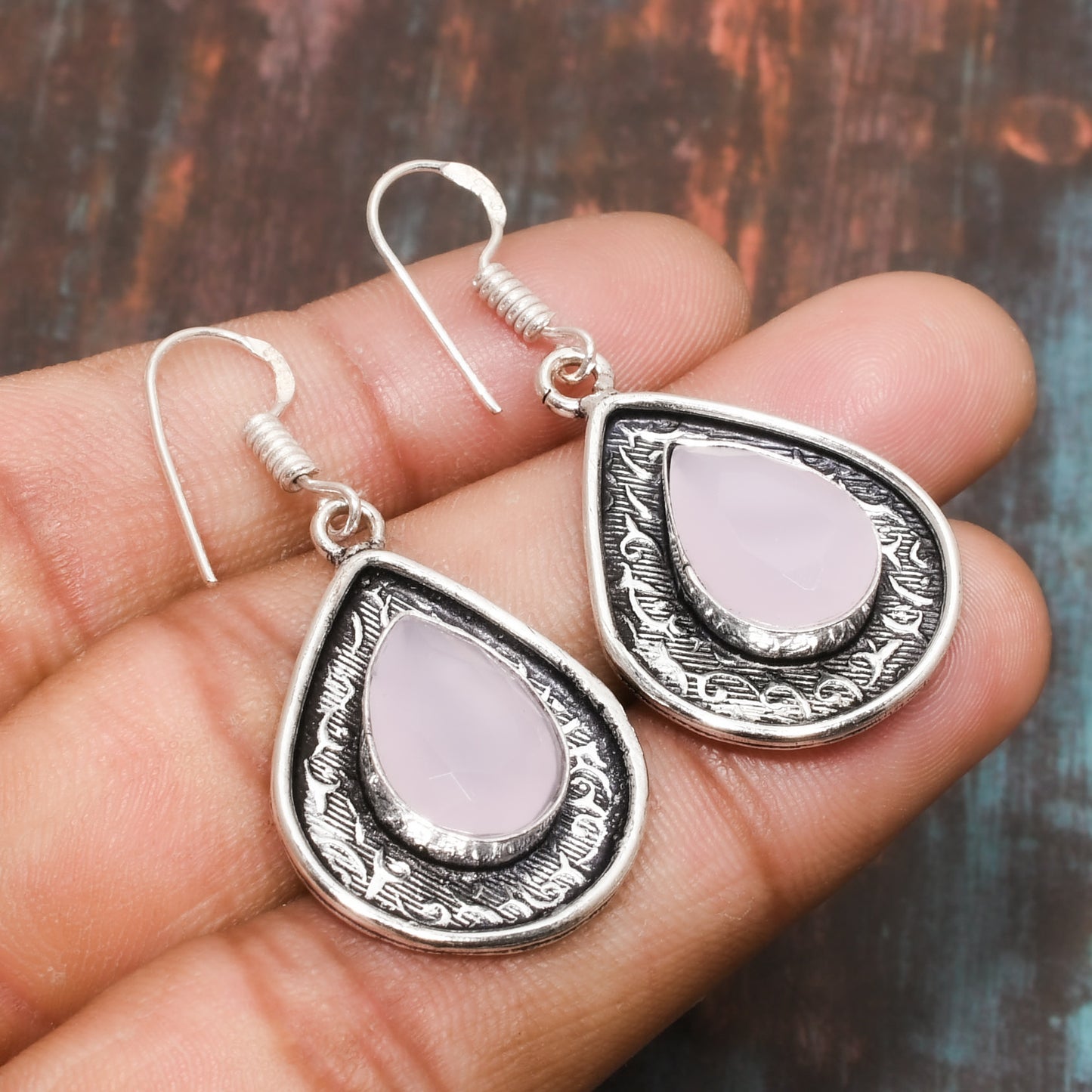 Heart’s Embrace – Rose Quartz Teardrop Earrings
