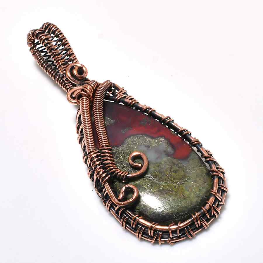Nature’s Embrace – Antique Copper Bloodstone Pendant