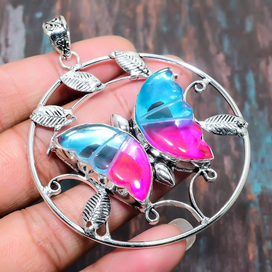 Butterfly Serenade – Dichroic Glass Silver Pendant