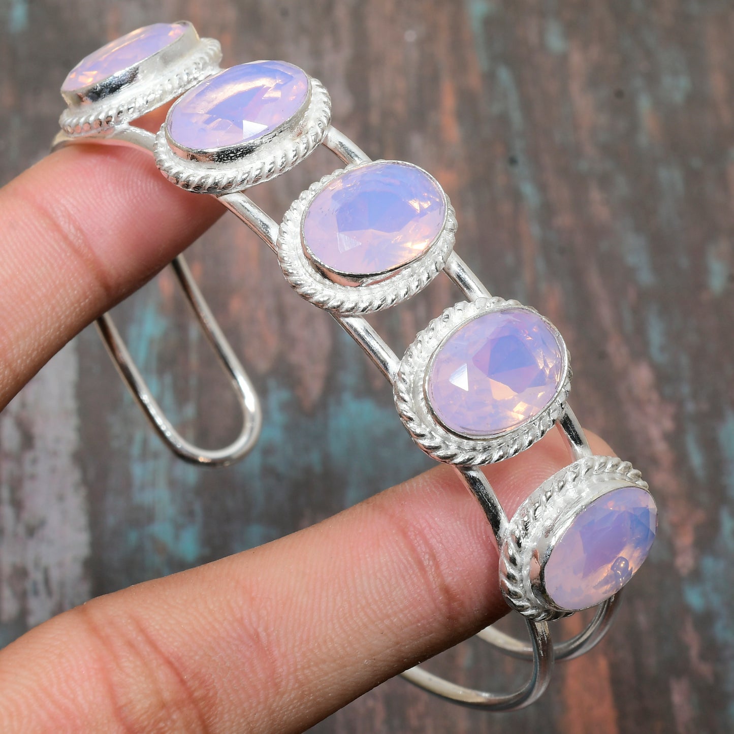Moonlit Harmony – Sterling Silver Opalite Cuff