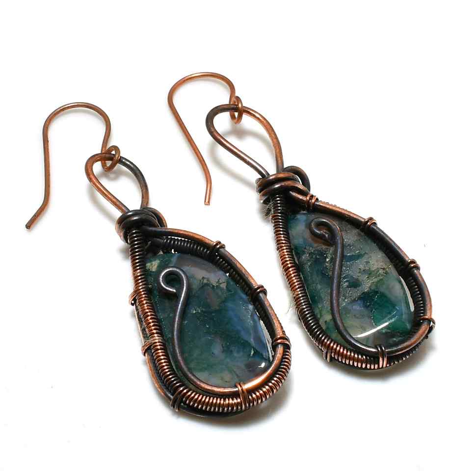 Verdant Harmony – Green Agate Copper Earrings