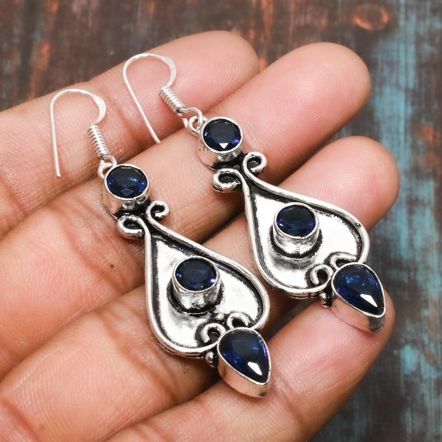 Sapphire Serenity – Sterling Silver Earrings