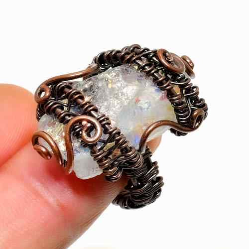 Serenity’s Glow – Rainbow Moonstone Copper Ring