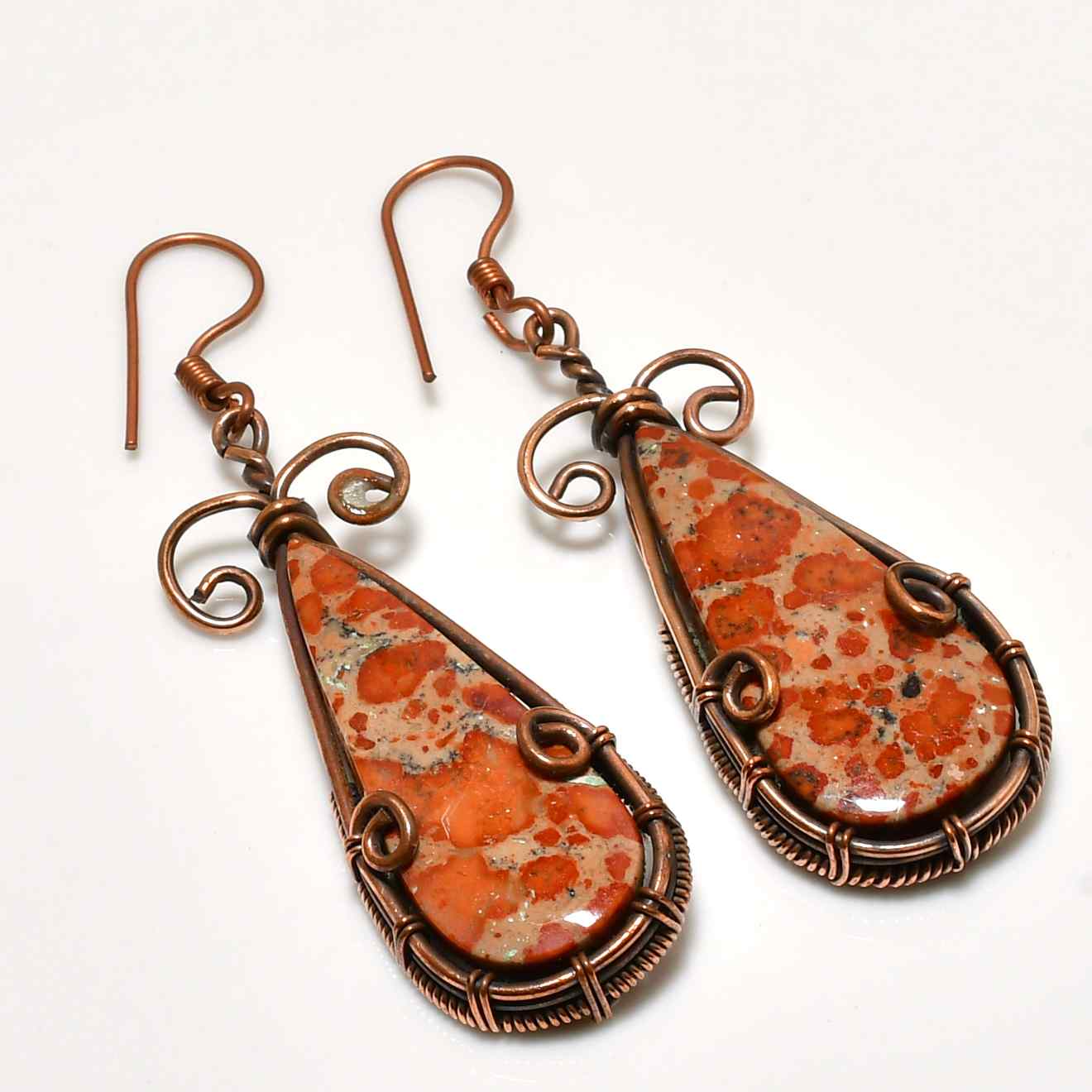 Gaia’s Ember – Orange Jasper Copper Earrings