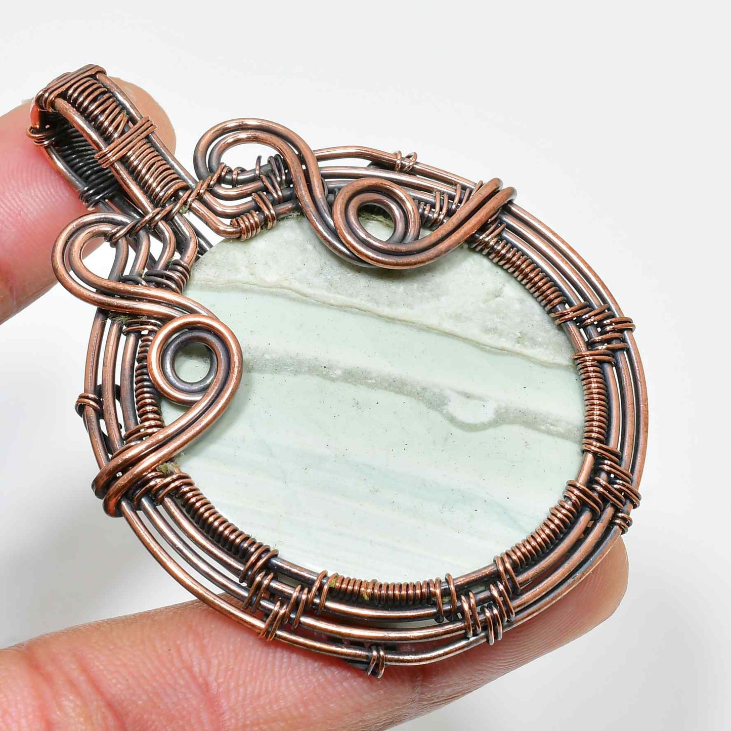 Grounded Grace – Green Stone & Copper Pendant