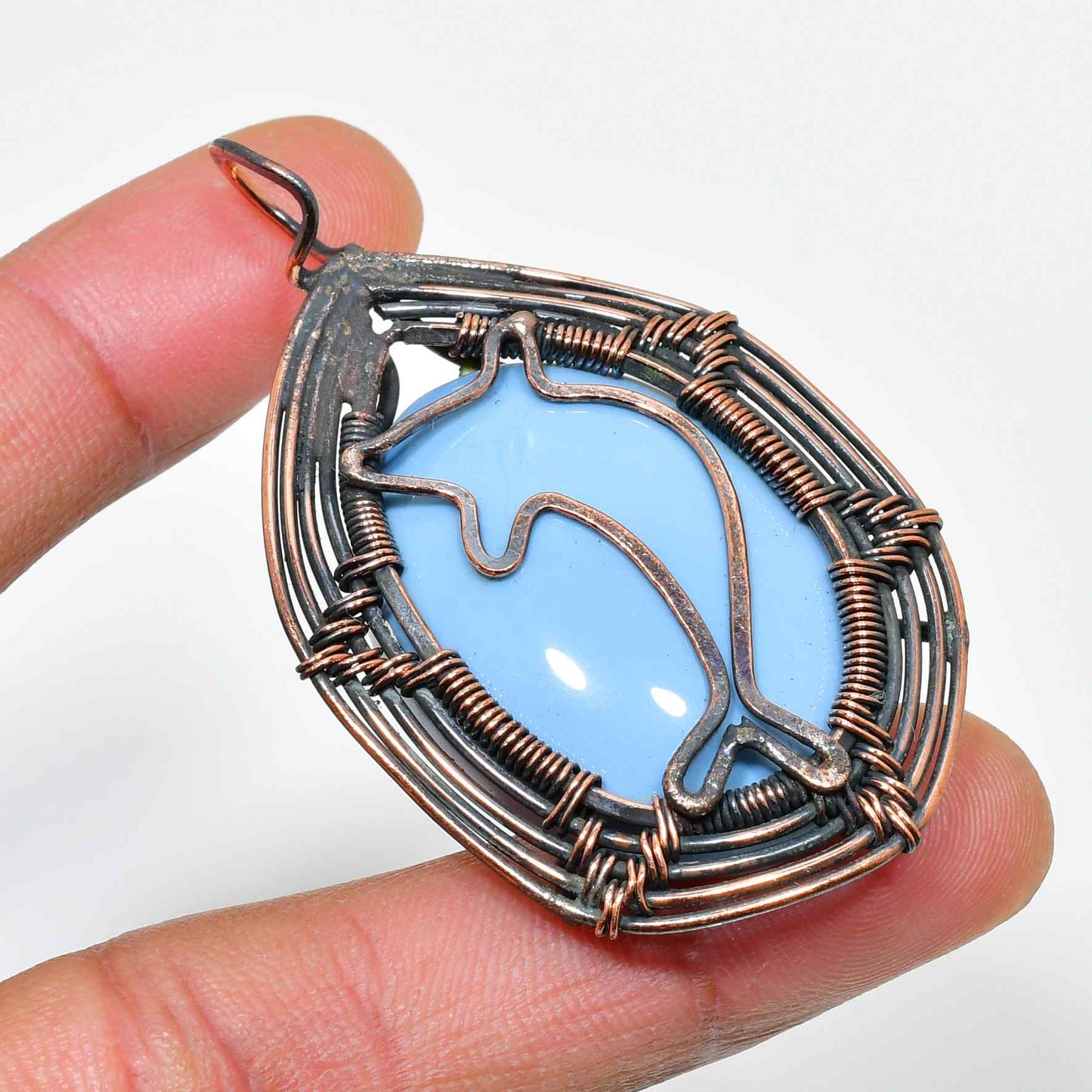 Aquamarine’s Embrace – Antique Bronze Wire Pendant