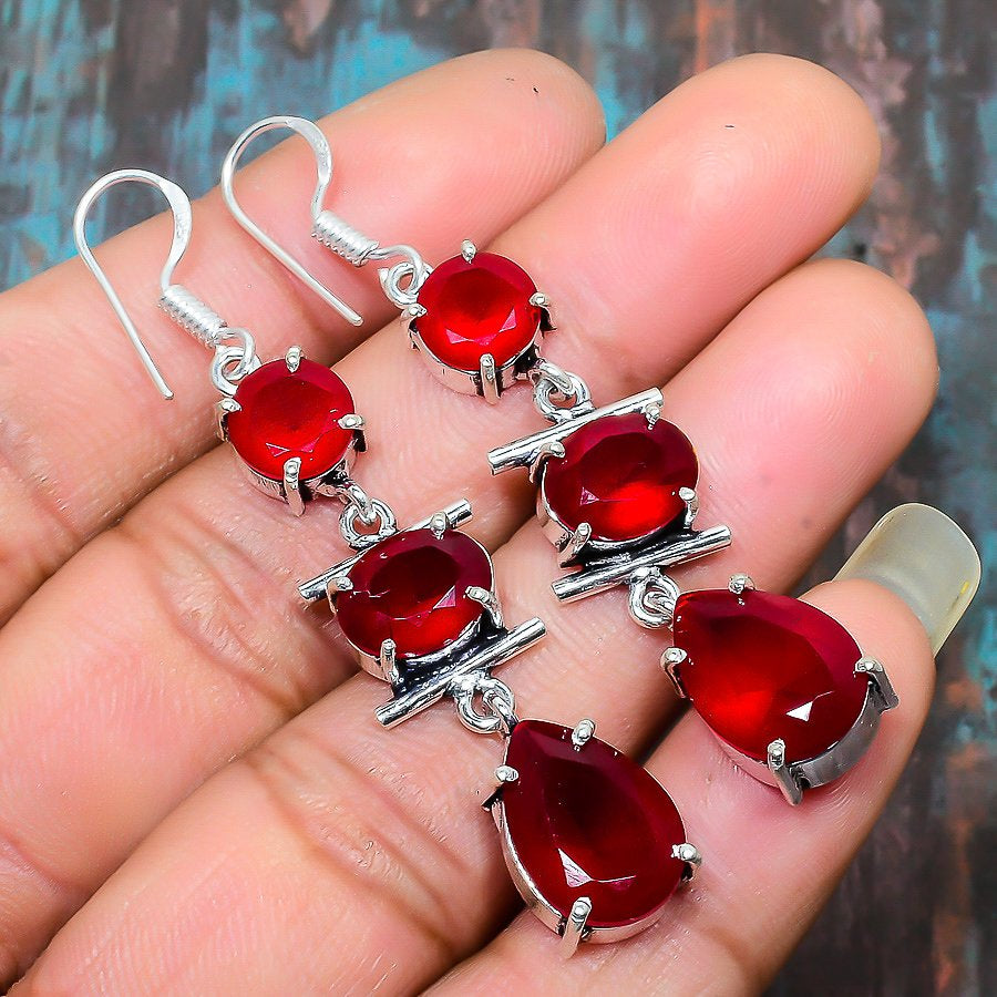 Ruby Reverie – Sterling Silver Earrings