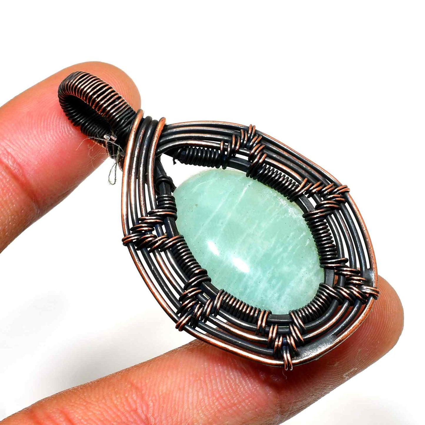 Aurora’s Embrace – Aquamarine Copper Pendant