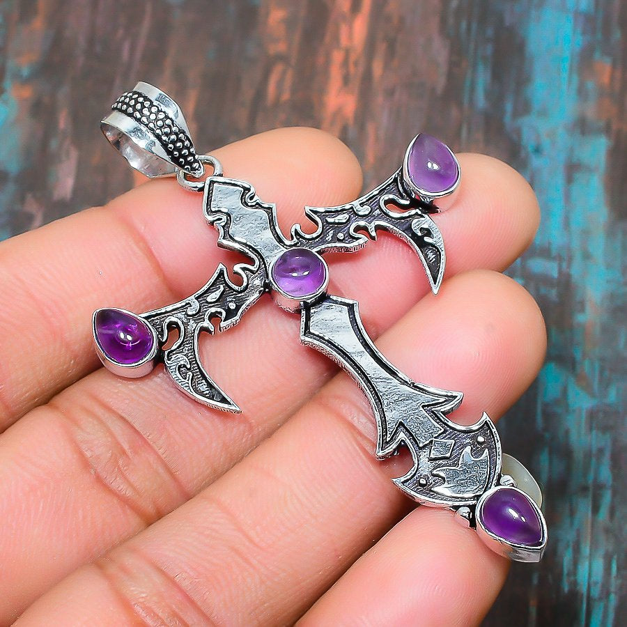 Elysian Cross – Silver & Amethyst Pendant