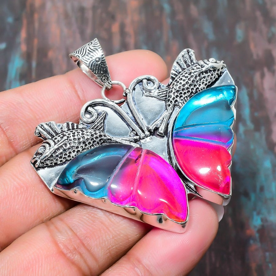 Iridescent Flight – Resin & Silver Butterfly Pendant