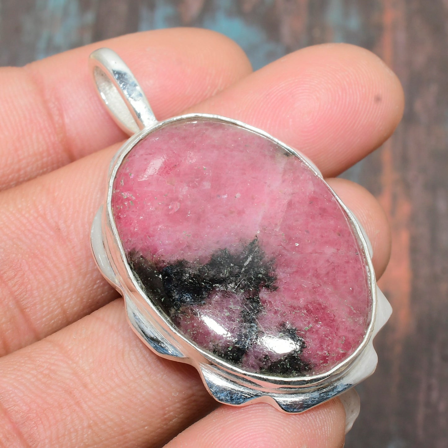 Heart’s Harmony – Rhodochrosite Sterling Silver Pendant
