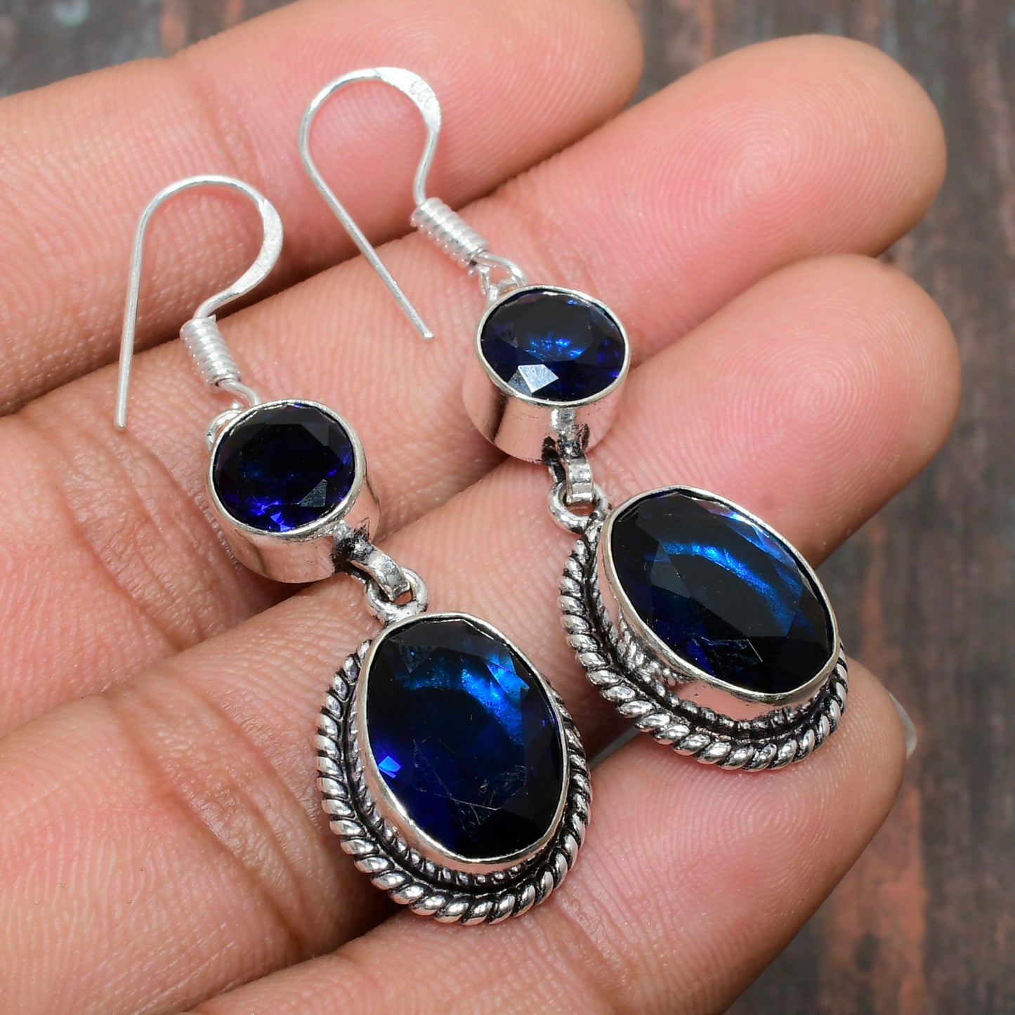 Sapphire Serenity – Handcrafted Silver Earrings