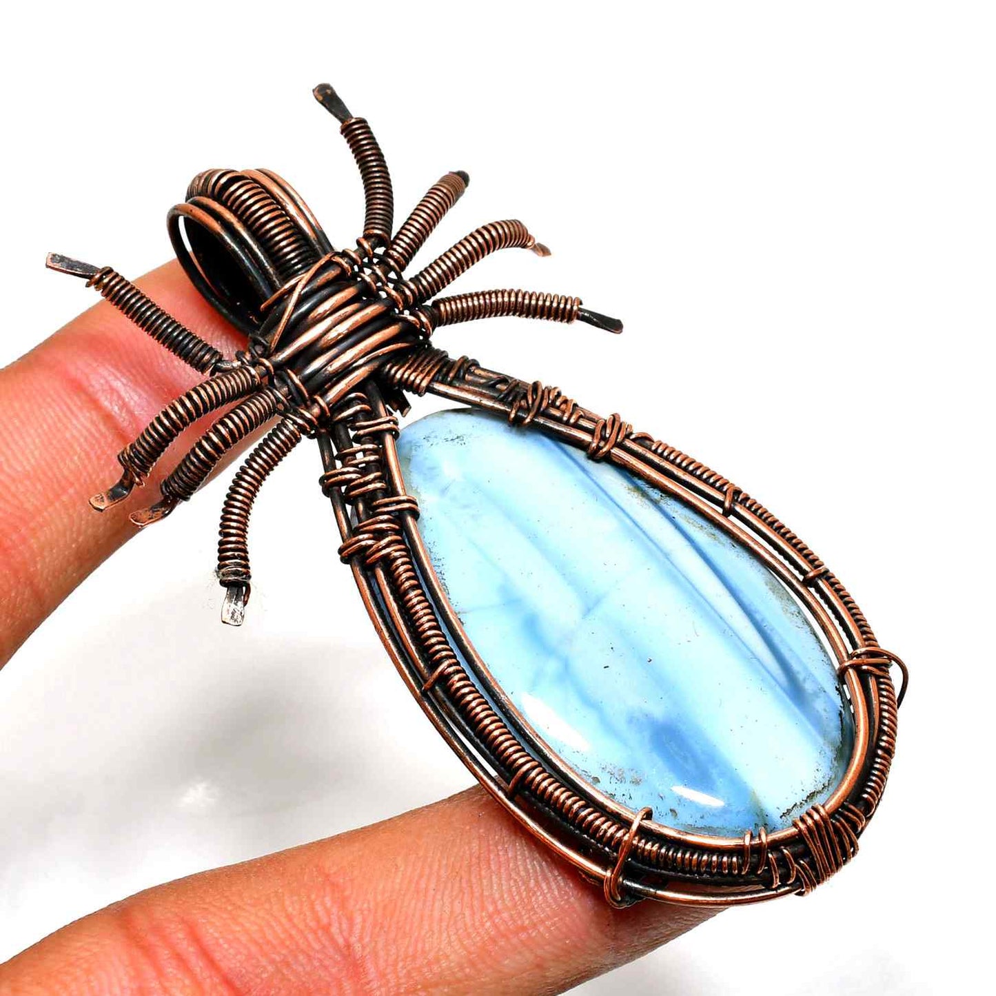 Tranquil Web – Larimar & Oxidized Copper Spider Pendant