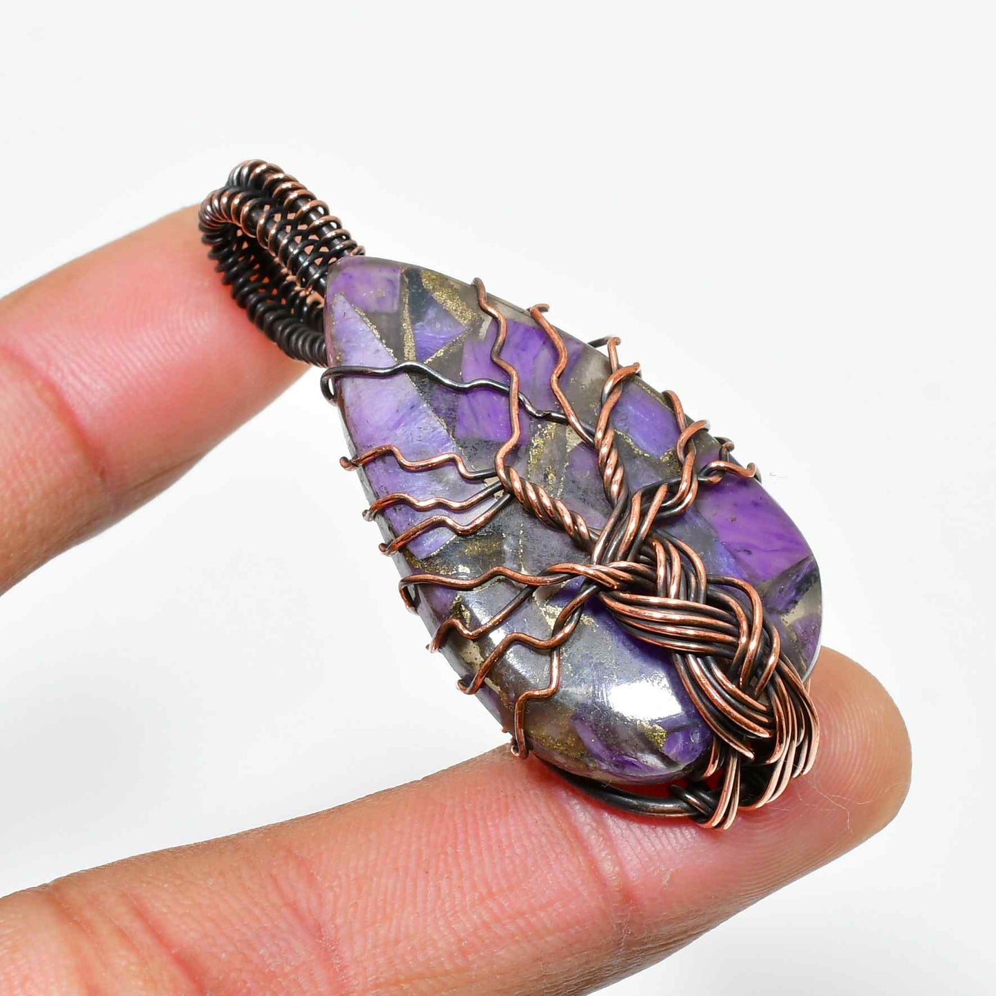 Ezra’s Veil – Amethyst & Copper Pendant