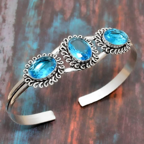 Serenity Tide – Blue Topaz Silver Cuff