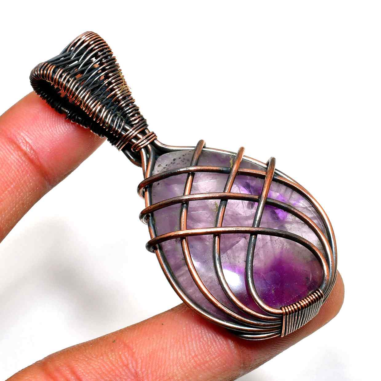 Ezra’s Veil – Hand-Wrapped Amethyst & Oxidized Copper Pendant