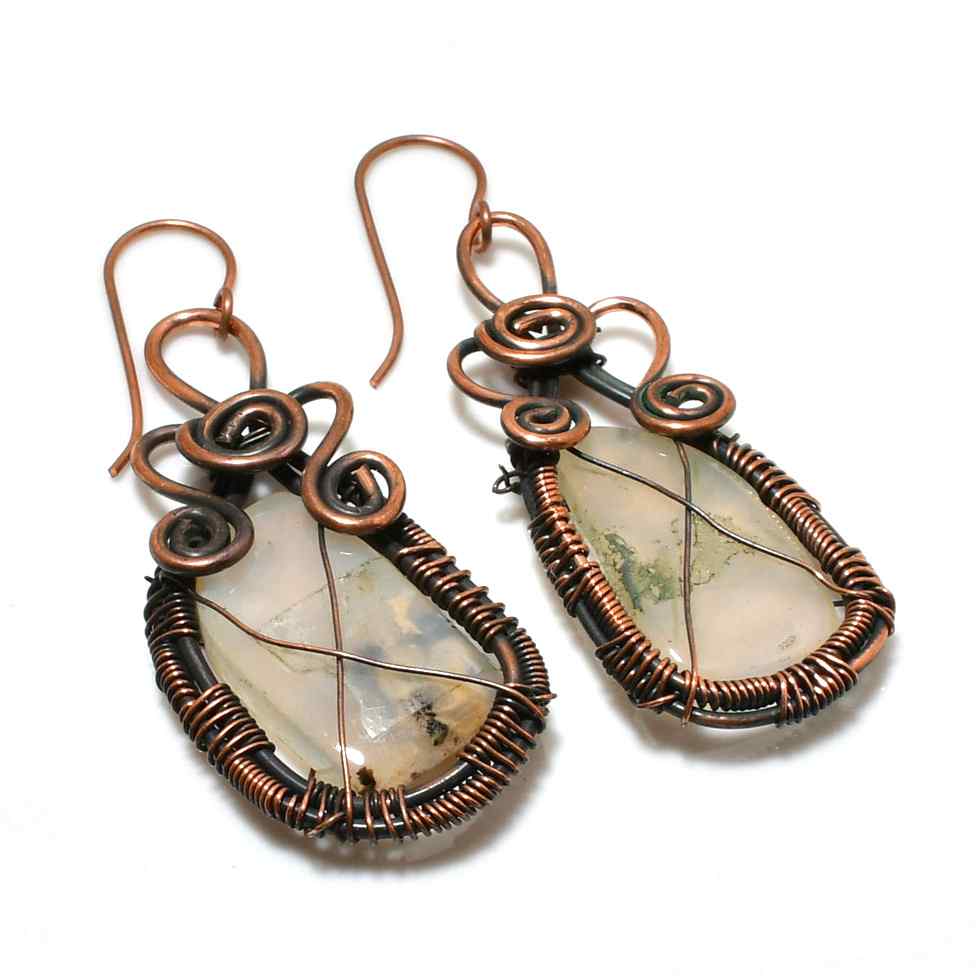 Willow’s Whisper – Copper-Wrapped Natural Stone Earrings