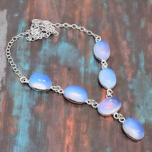 Azure Cascade – Blue & White Opal Necklace