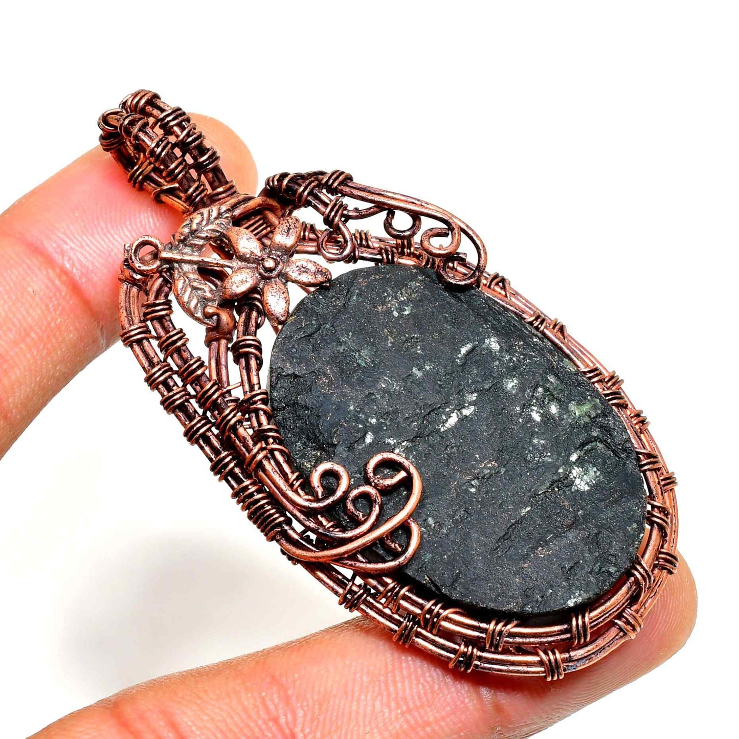 Earth’s Embrace – Dark Stone Copper Pendant