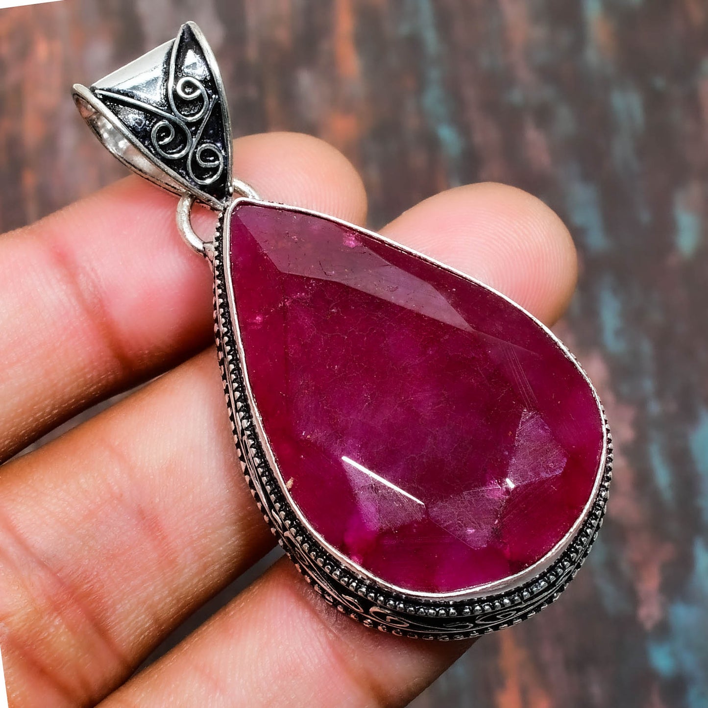 Ruby Serenity – Silver Filigree Pendant