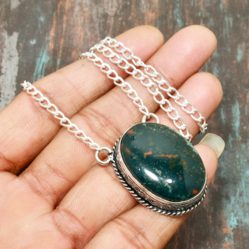 Ember’s Heart – Bloodstone Silver Pendant