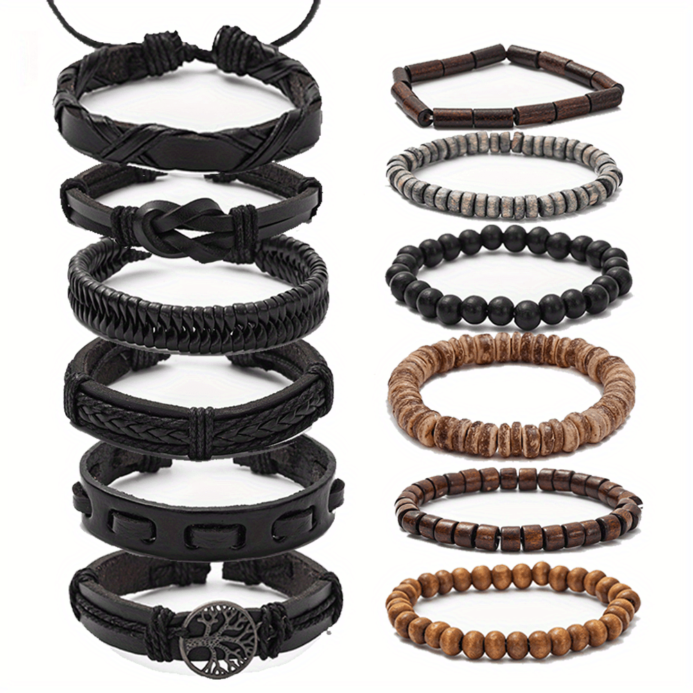 Men’s Black PU Leather Bracelet Set