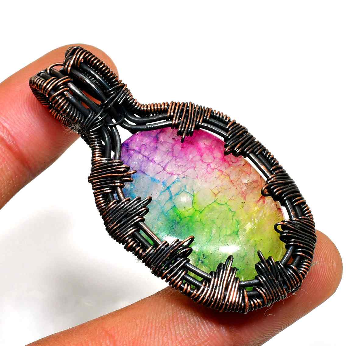 Aurora’s Prism – Rainbow Druzy Copper Pendant