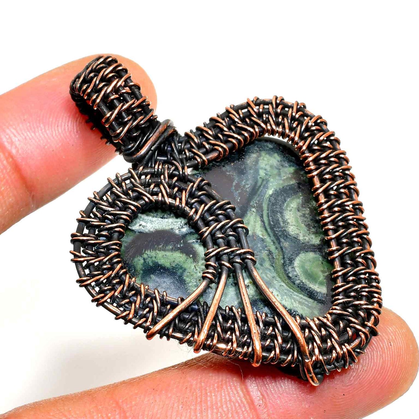 Gaia’s Embrace – Green Stone Copper Pendant