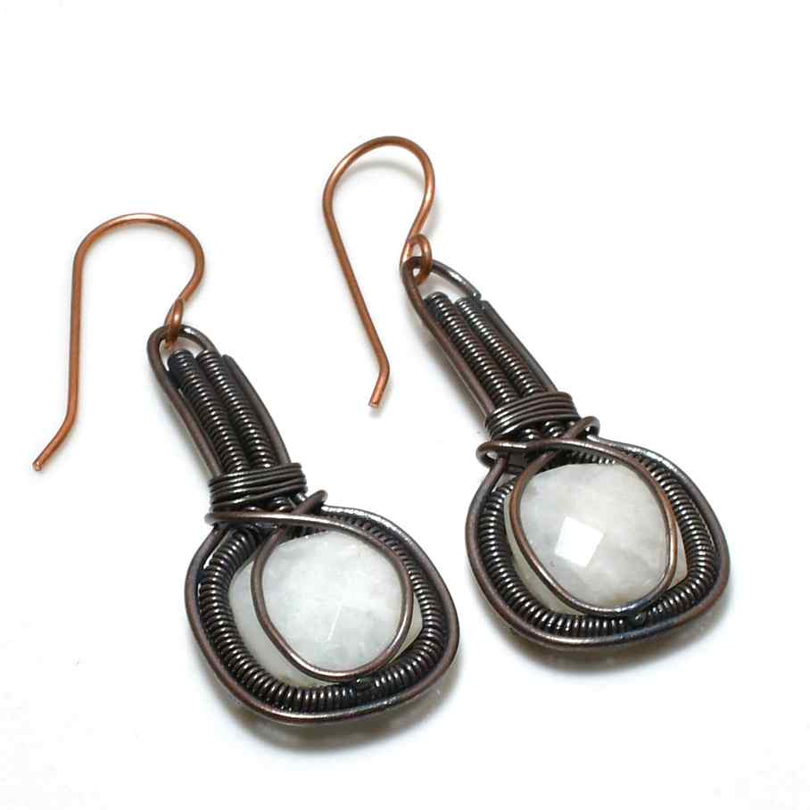Luna’s Embrace – Moonstone Copper Earrings