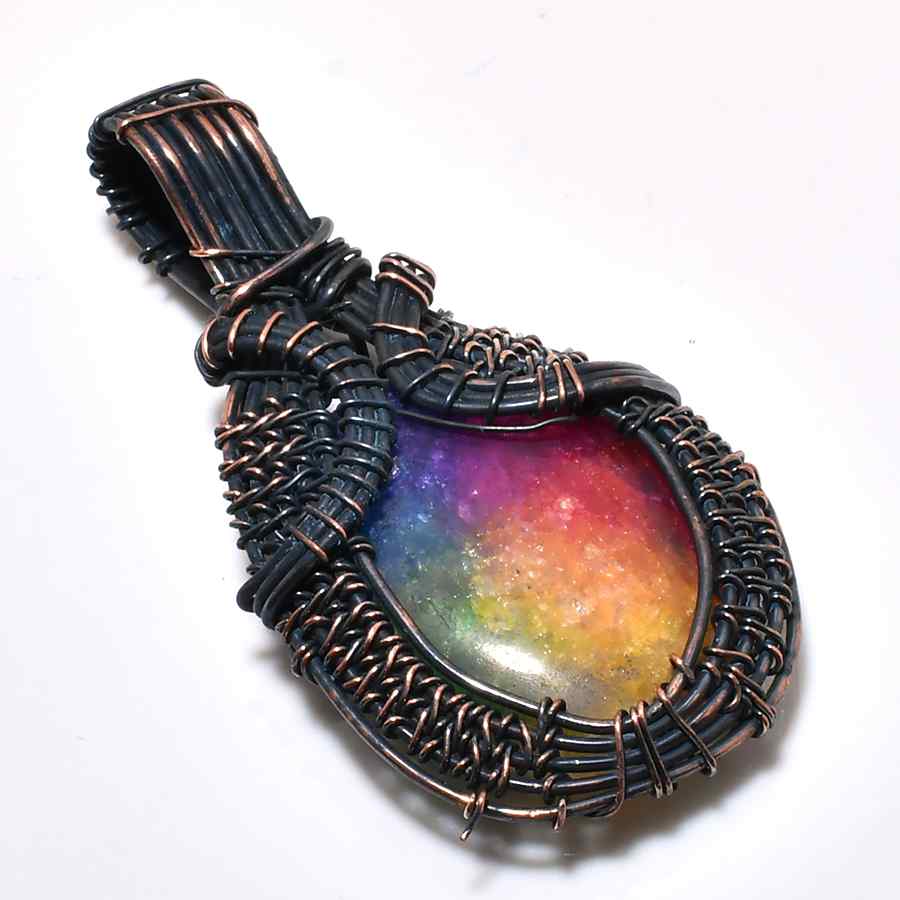 Celestial Harmony – Rainbow Druzy Copper Pendant