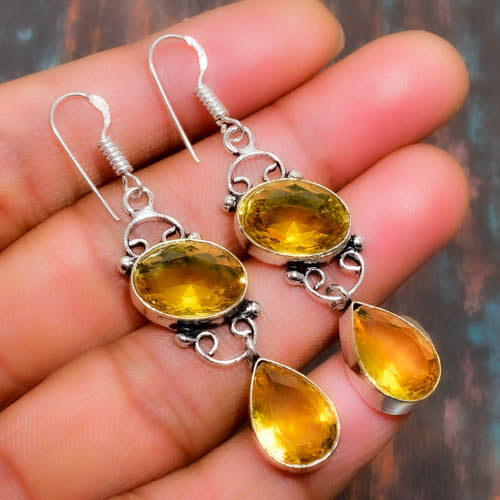 Solara’s Gleam – Citrine & Sterling Silver Drop Earrings