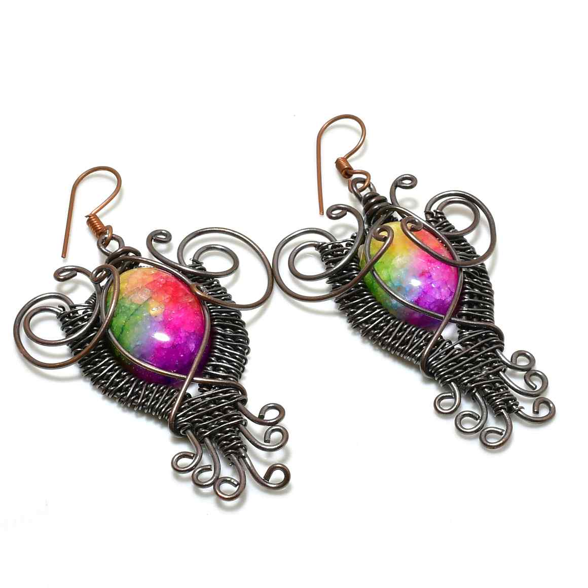 Aurora’s Prism – Rainbow Fluorite Copper Earrings