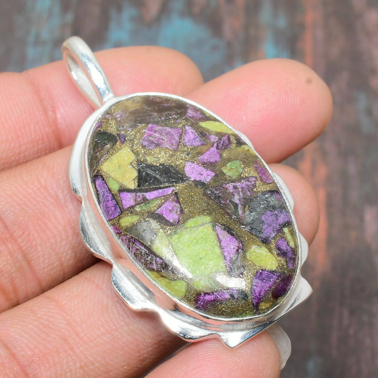 Vibrant Dreams – Purple & Green Mineral Silver Pendant