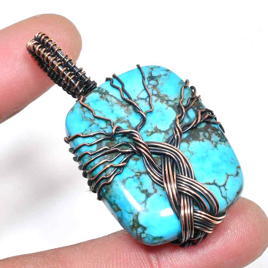 Gaia’s Harmony – Turquoise Copper Tree of Life Pendant