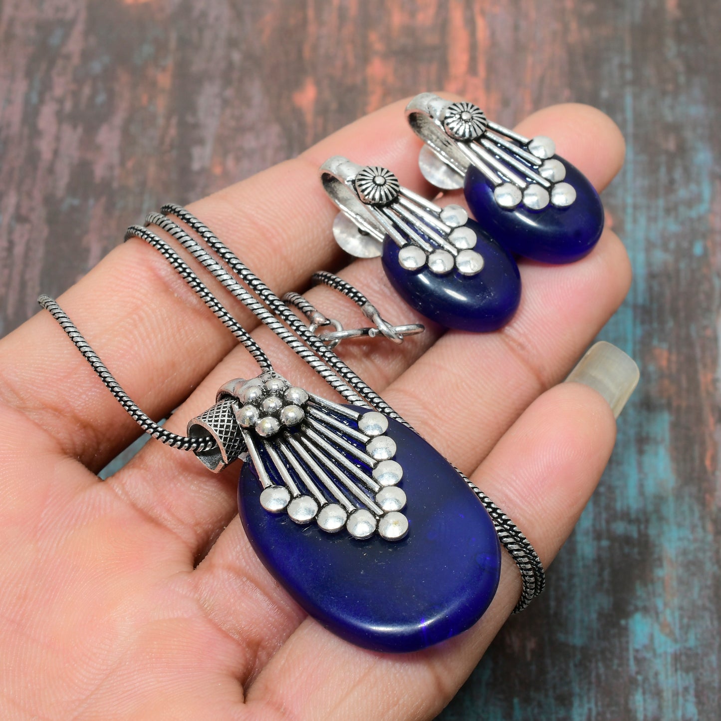 Lapis Serenity – Sterling Silver Lapis Lazuli Pendant & Earrings Set