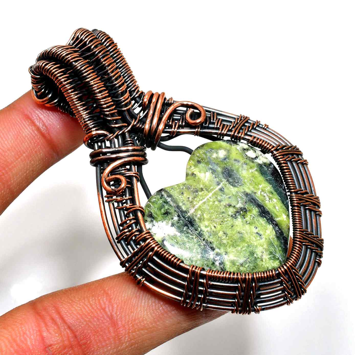 Gaia’s Heart – Copper-Wrapped Green Gemstone Pendant