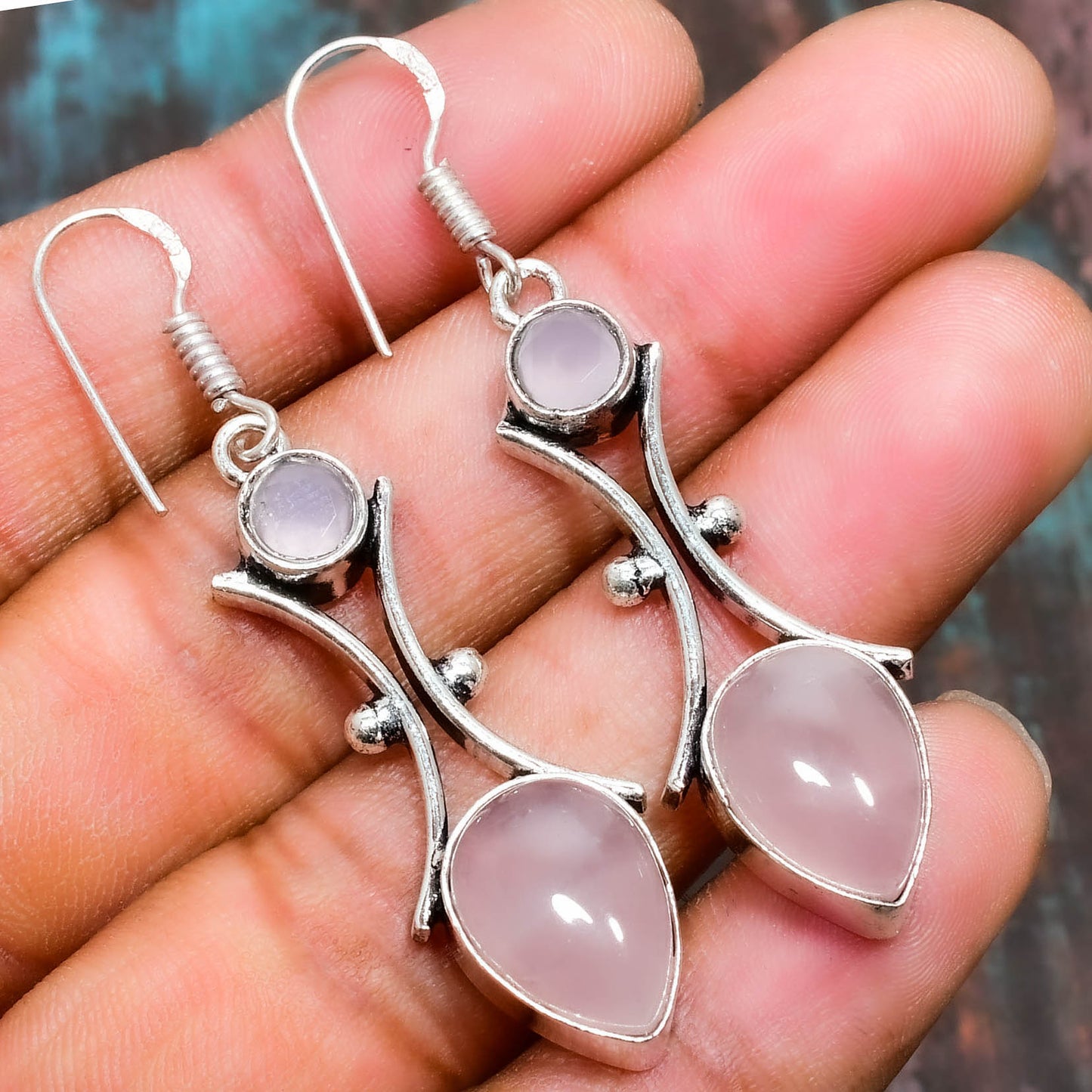 Amora’s Embrace – Rose Quartz Silver Earrings