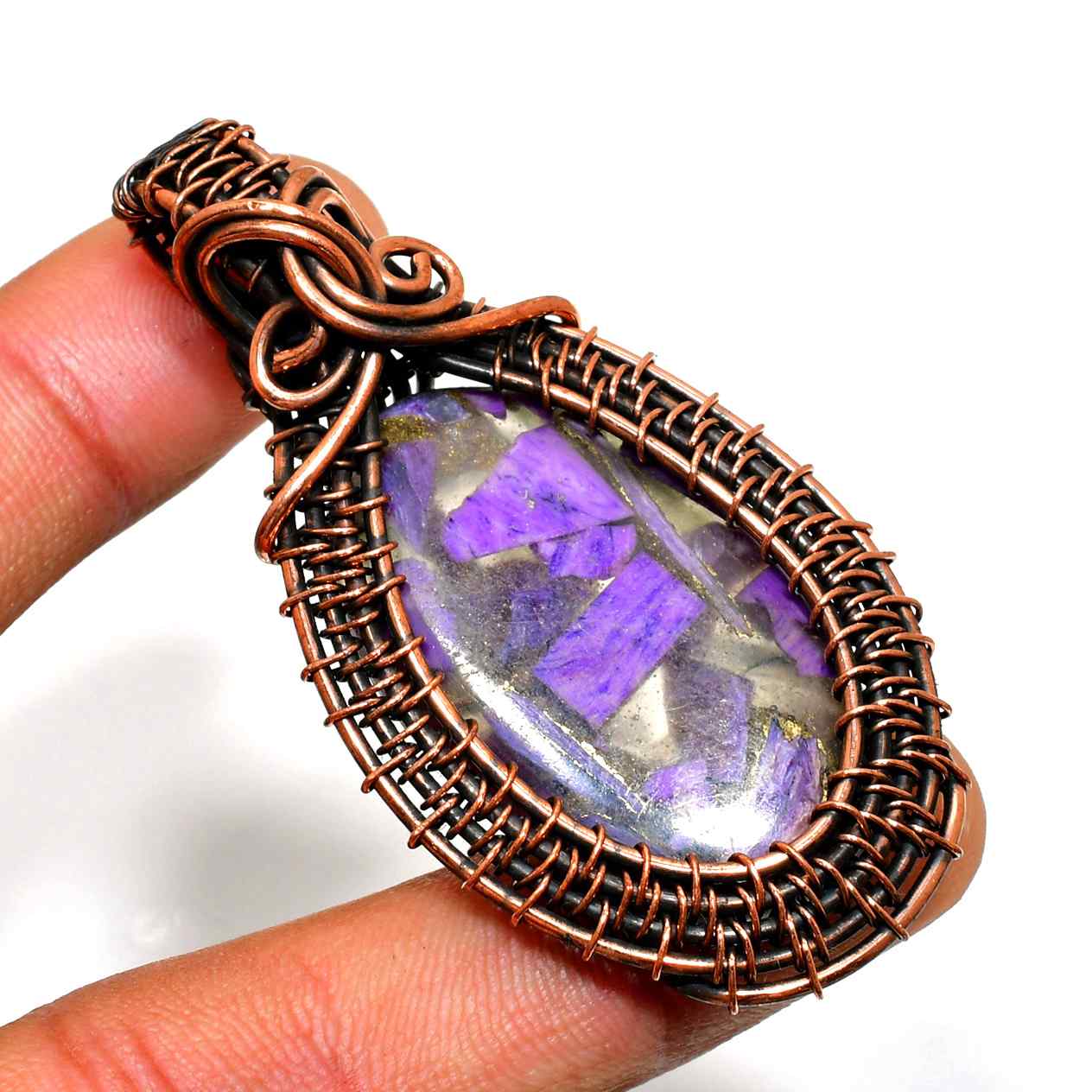 Ezra’s Veil – Oxidized Copper Amethyst Pendant