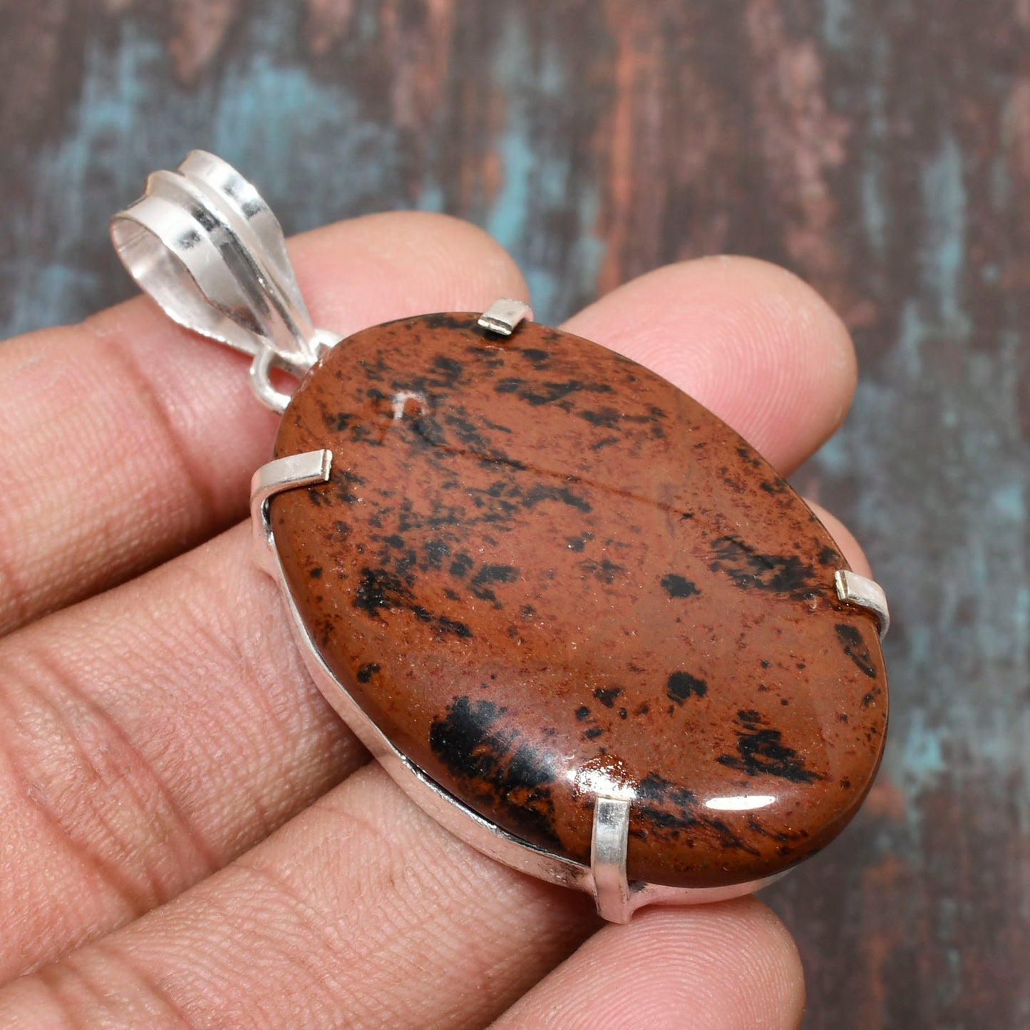 Ember’s Anchor – Mahogany Obsidian Silver Pendant