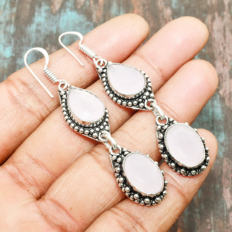 Harmony’s Heart – Rose Quartz & Sterling Silver Earrings