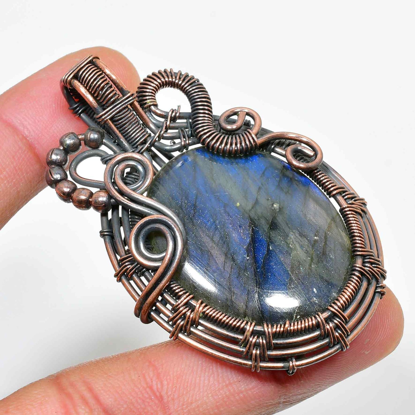 Aurora’s Shield – Labradorite Copper Pendant