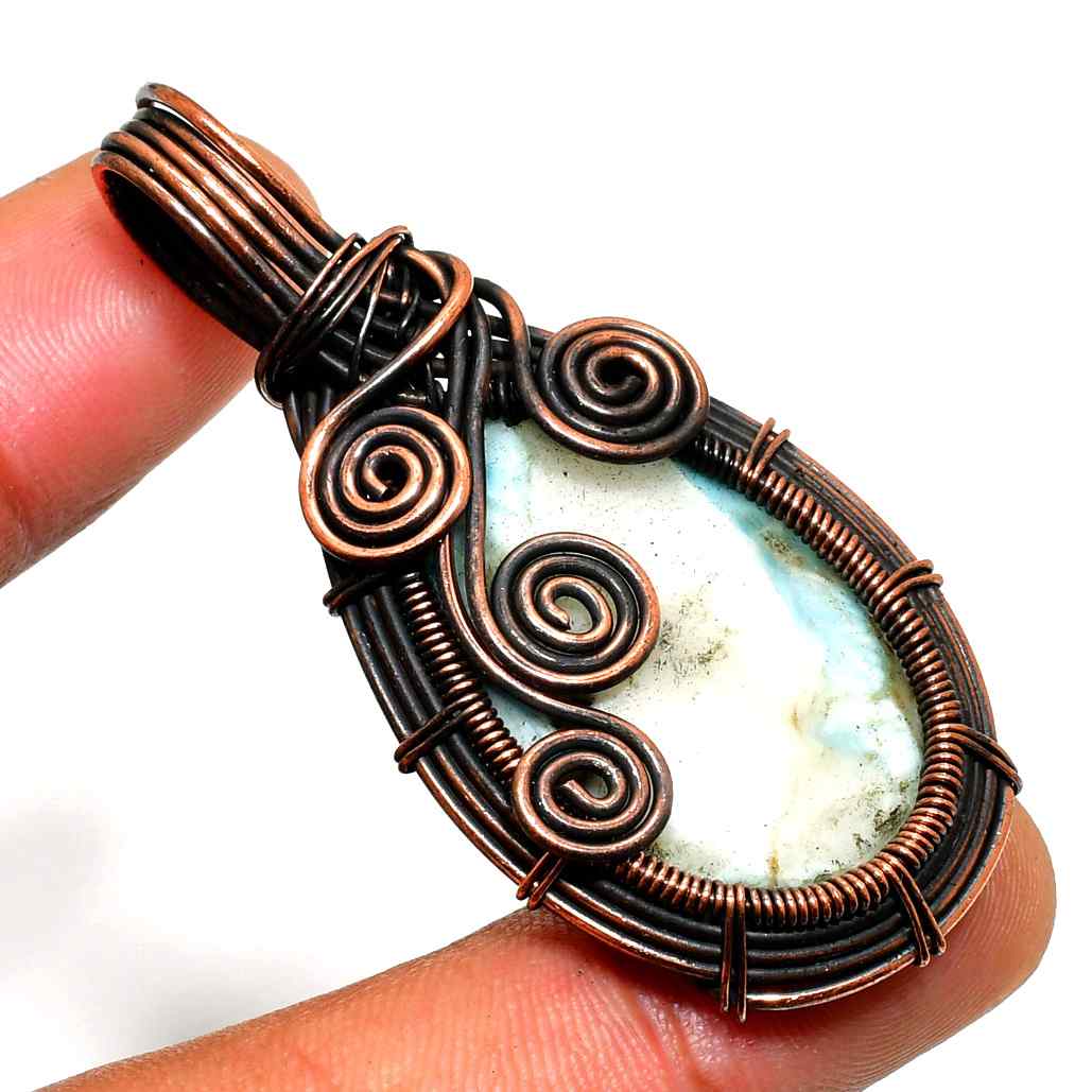 Azure Embrace – Copper-Wrapped Turquoise Pendant