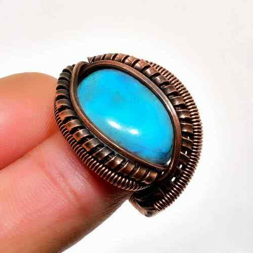 Azure’s Embrace – Copper-Wrapped Turquoise Ring