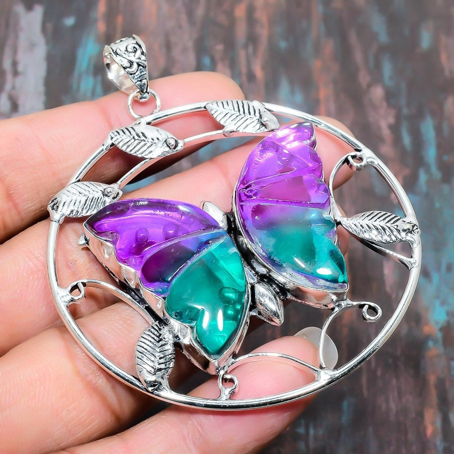 Iris’s Flight – Purple & Teal Resin Butterfly Pendant