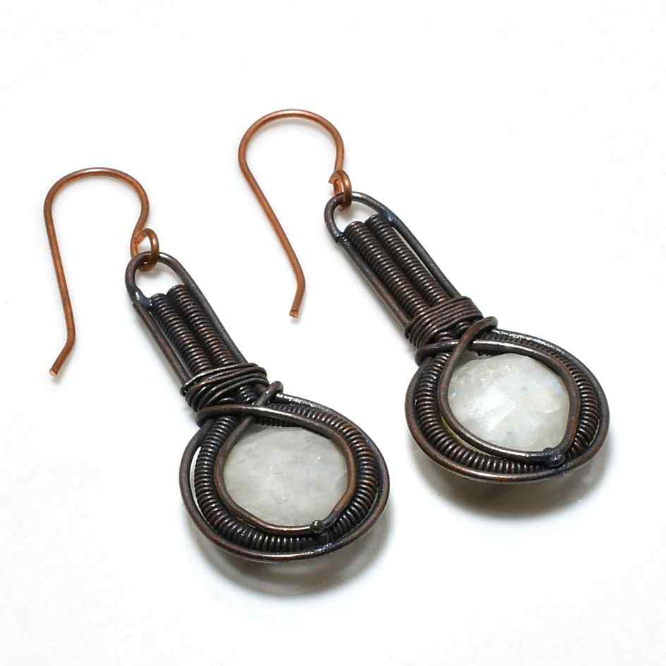 Moonlit Embrace – Oxidized Copper & Moonstone Earrings