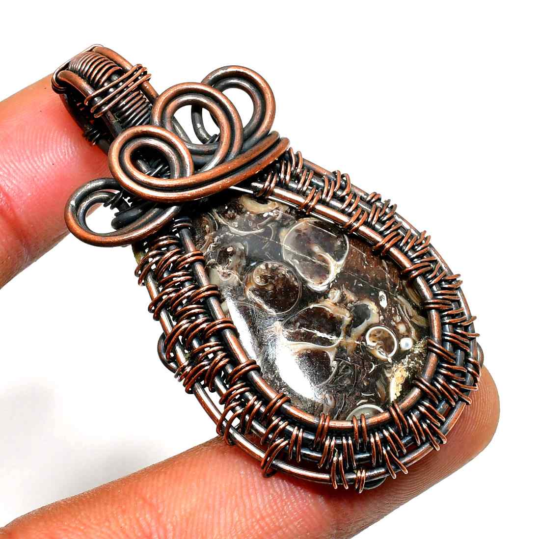 Ezra’s Veil – Natural Gemstone & Oxidized Copper Pendant