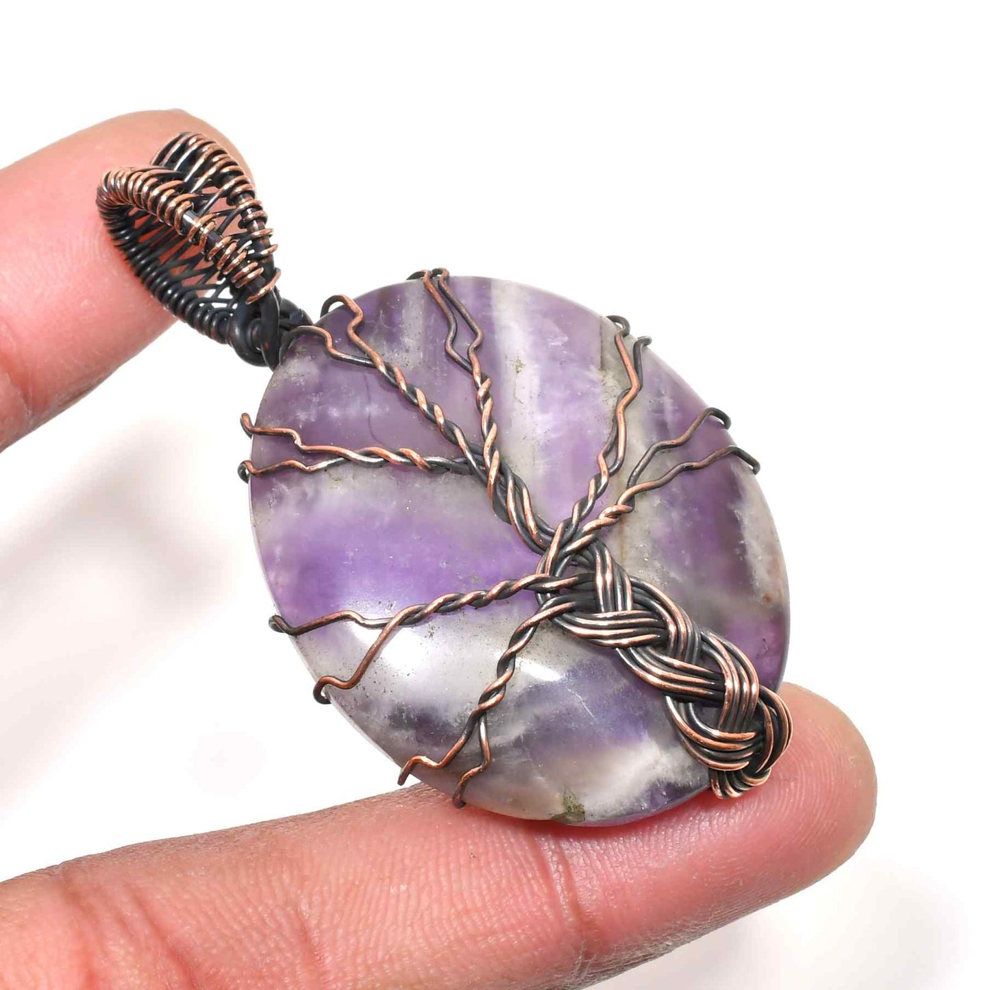 Ezra’s Veil – Handwrapped Amethyst & Oxidized Copper Pendant