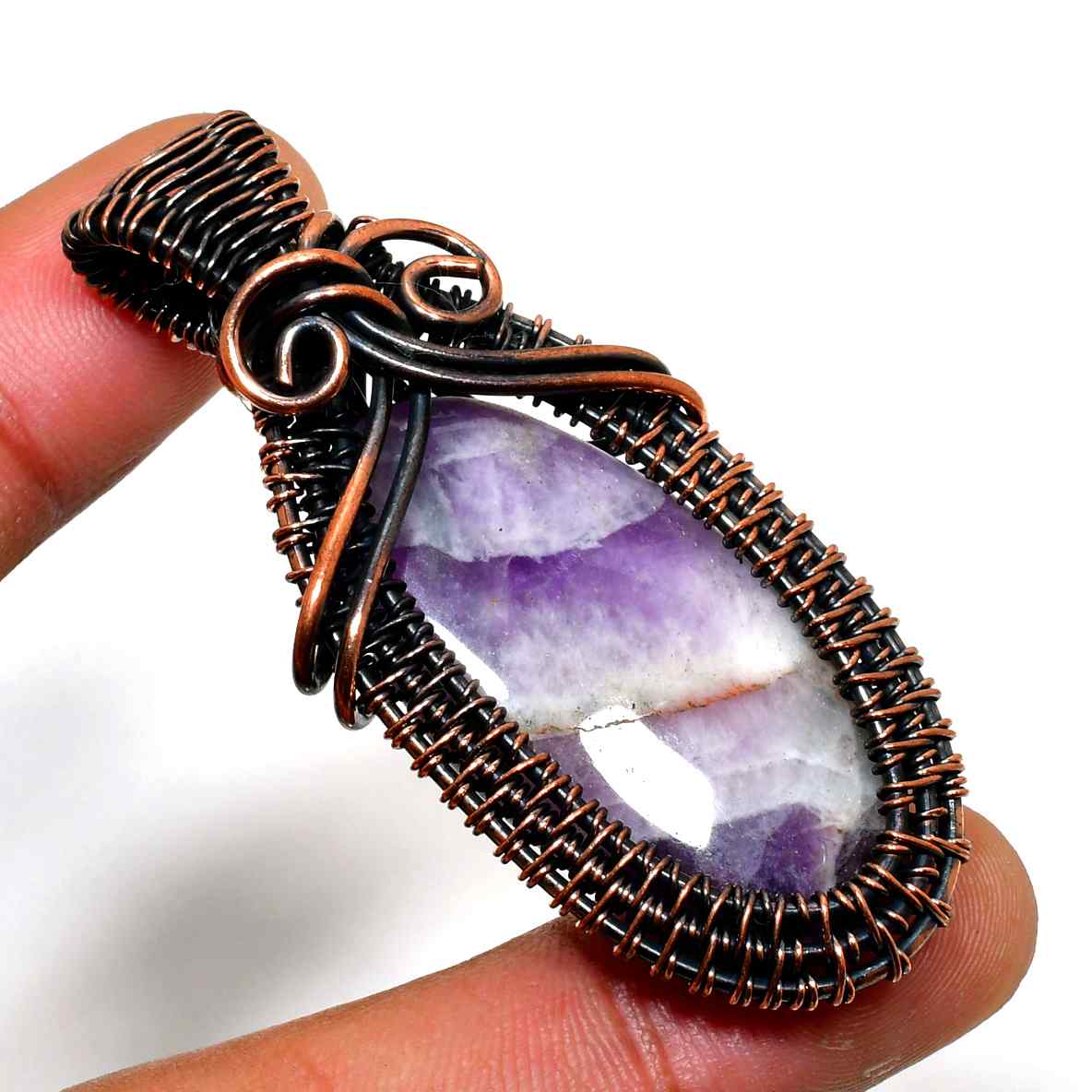 Ezra’s Veil – Handcrafted Amethyst & Oxidized Copper Pendant