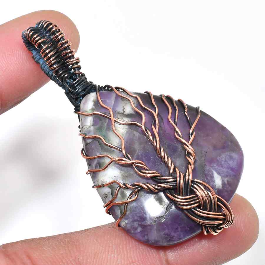 Ezra’s Veil – Amethyst & Oxidized Copper Pendant